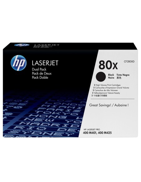 Toner hp laserjet pro 80x m401 m425 negro pack de 2 unidades 6900 paginas