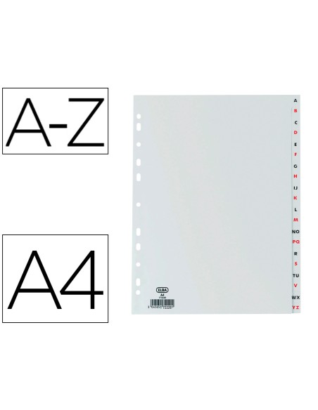Separador alfabetico elba plastico 120 mc din a4 11 taladros a-z gris