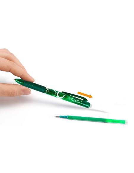 Recambio boligrafo q-connect retractil kf11060 borrable verde caja de 3 unidades