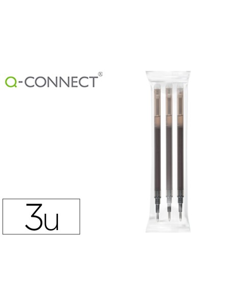 Recambio boligrafo q-connect retractil kf11057 borrable negro caja de 3 unidades