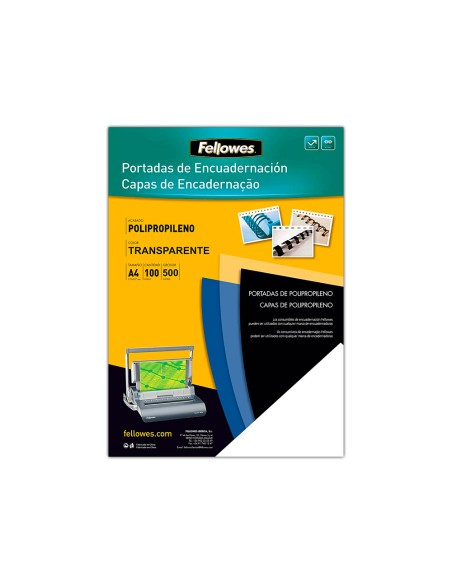 Tapa de encuadernacion fellowes din a4 polipropileno transparente 450 micras pack de 100 unidades