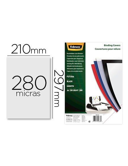 Tapa de encuadernacion fellowes din a4 polipropileno negro 280 micras pack de 100 unidades