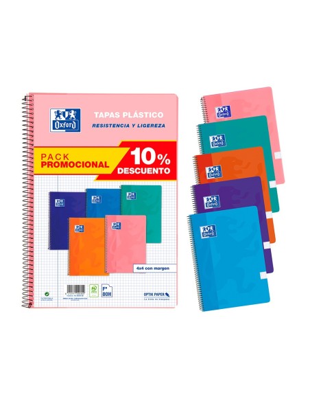 Cuaderno espiral oxford tapa plastico folio 80...