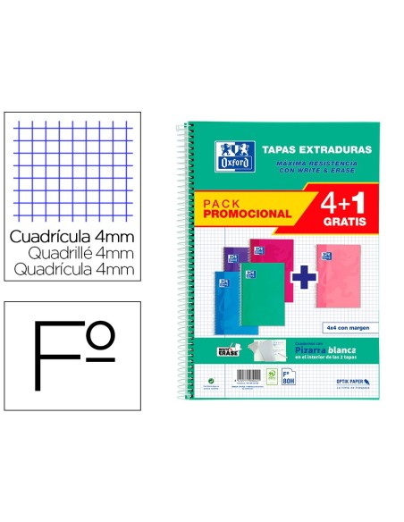 Cuaderno espiral oxford tapa extradura folio 80...