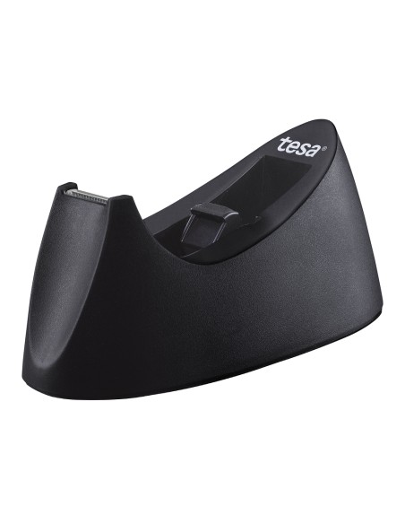Portarrollo sobremesa tesa plastico easy cut curve negro para cinta de 33 mt x19 mm + 1 cinta tesafilm transparente