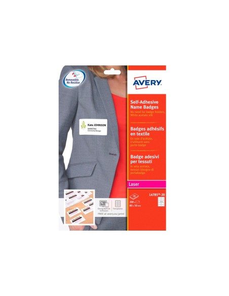 Identificativo adhesivo avery acetato de seda tamaño 80x50 mm removible laser caja de 100unidades