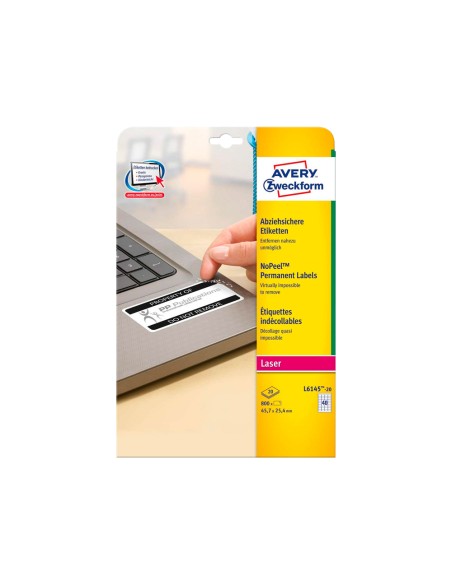 Etiqueta adhesiva resistente avery 45,7x25,4 mm permanente laser blanca caja de 800 unidades