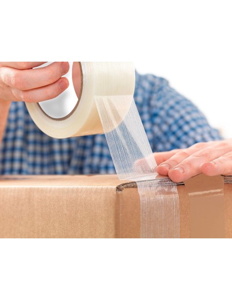 Cinta adhesiva q-connect monofilamentos transparente 50 mt x 50 mm para embalaje