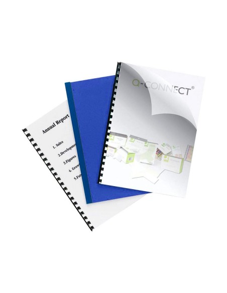 Tapa de encuadernacion q-connect pvc din a4 opaca azul 180 micras caja de 100 unidades
