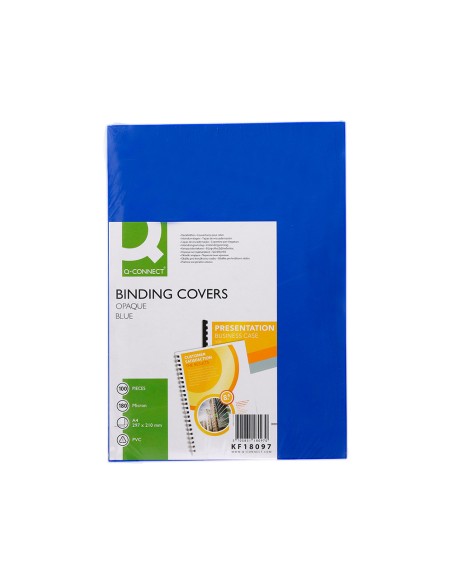 Tapa de encuadernacion q-connect pvc din a4 opaca azul 180 micras caja de 100 unidades