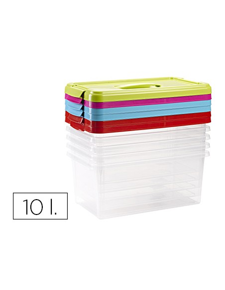 Caja multiusos plastico 10 l numero 24 tapa de color con asa 385x230x175 mm