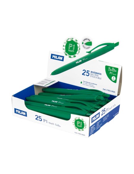Boligrafo milan p1 retractil 1 mm touch verde