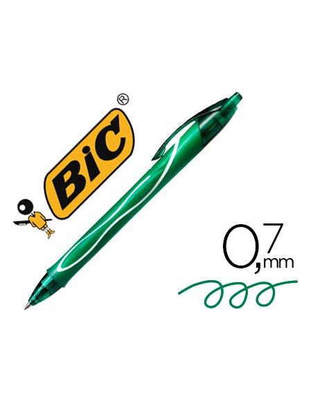 Boligrafo bic gelocity quick dry retractil tinta gel verde punta de 0,7 mm