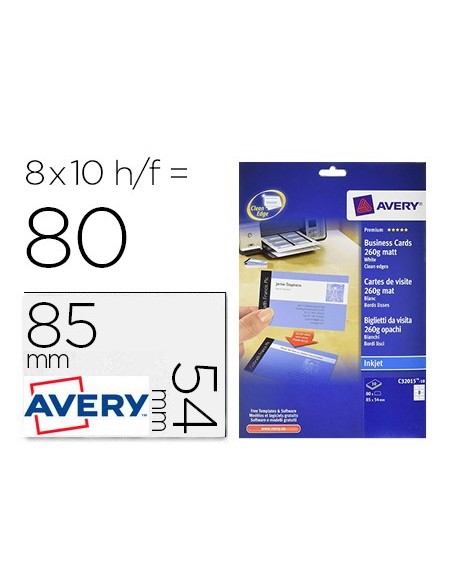Tarjeta de visita avery blanca mate 85x54 mm...