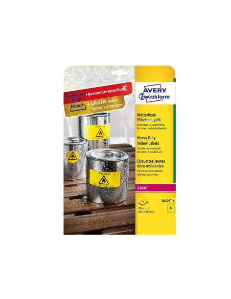 Etiqueta adhesiva avery poliester amarillo fluorescente 63,5x29,6 mm pack de 8 unidades