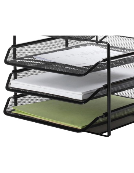 Bandeja clasificadora sobres q-connect kf17296 metalica rejilla negra 3 bandejas 300x350x420 mm