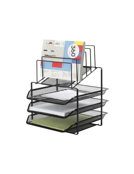 Bandeja clasificadora sobres q-connect kf17296 metalica rejilla negra 3 bandejas 300x350x420 mm