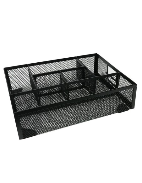 Organizador sobremesa q-connect kf17291 bandeja metalica rejilla negra con 6 departamentos 235x183x65 mm