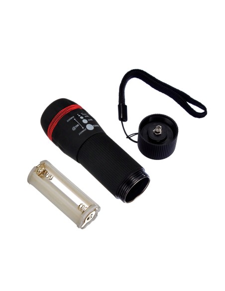 Linterna q-connect kf18749 plastico con zoom 1w modo alumbrado encendido apagado incluye 3 pilas aaa