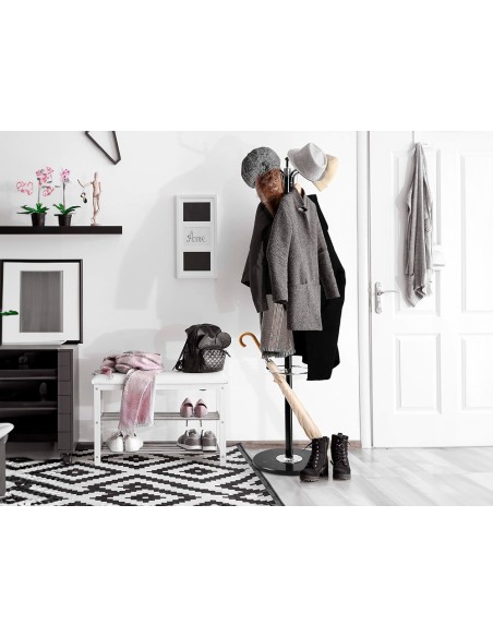 Perchero metalico q-connect negro de pie 10 colgadores y paraguero 174x40 cm