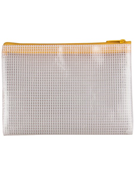 Bolsa multiusos q-connect malla din a6 apertura superior con cremallera amarillo