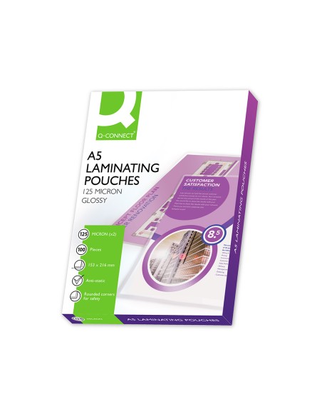Bolsa de plastificar q-connect 153 x 216 mm din a5 125 mc autoadhesivas caja de 100 unidades