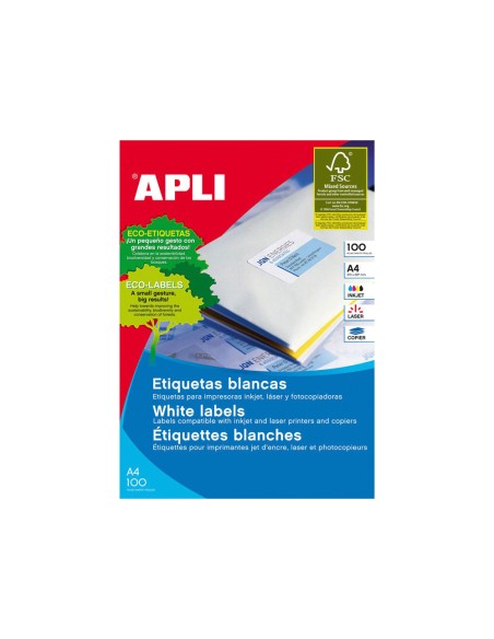 Etiqueta adhesiva apli 2423 tamaño 199,6x144,5 mm fotocopiadora laser ink-jet caja con 100 hojas din a4