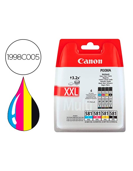 Ink jet canon pgi-580/cli-581 xxl pixma para ts6150 / ts8150 /tr7550 / tr8550 multipack negro amarillo cian