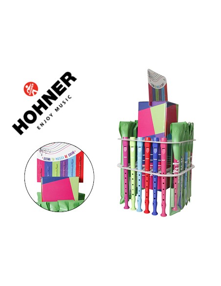 Flauta hohner gama colores expositor sobremesa de 36 unidades surtidas 6 por color 140x140x400 mm