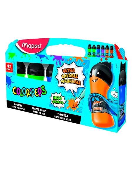Tempera maped color peps ultra lavable caja de 6 colores surtidos secundarios 75 ml