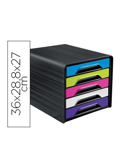 Fichero cajones de sobremesa cep 5 cajones negro/multicolor flashy 360x288x270 mm