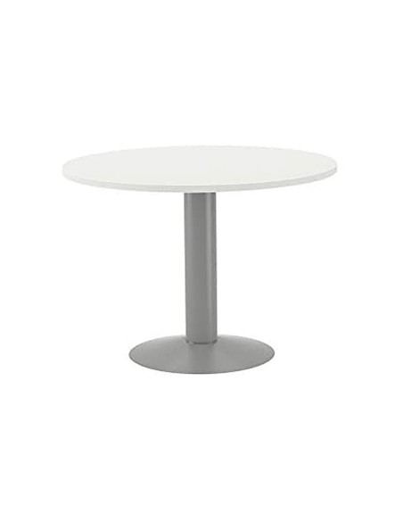 Mesa de reunion rocada meeting 3005at04 estructura columna acero gris tablero madera blanco 100 cm diametro