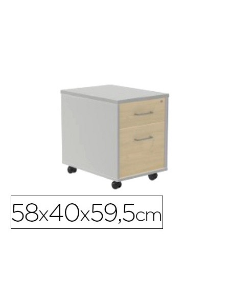 Cajonera rocada con dos cajones serie store 58x40x59,5 cm acabado ab02 aluminio/gris