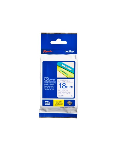 Cinta brother tze243 laminada azul-blanco 18 mm 8mts