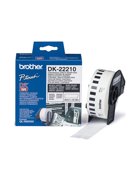 Cinta de papel continuo brother dk-22210 para impresoras ql -29mmx30,48mts-