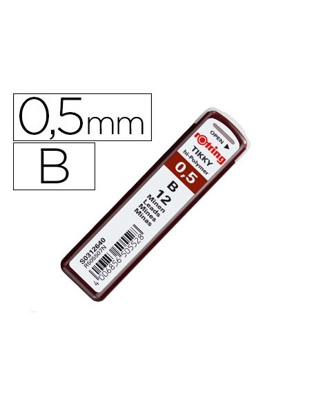 Minas rotring grafito 0,5 mm b estuche de 12 minas