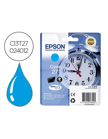 Ink-jet epson 27 wf3620 / 7110 / 7610 / 7620 cyan 300 pag