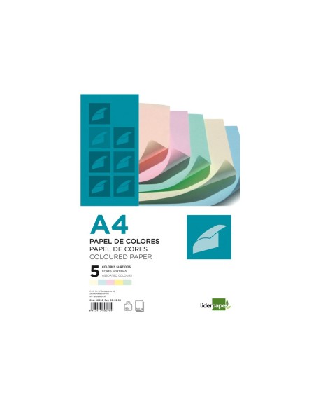 Papel color liderpapel a4 80gr 5 colores...