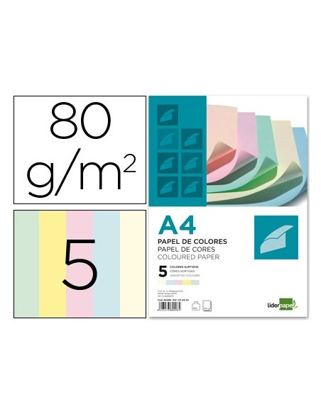 Papel color liderpapel a4 80gr 5 colores...