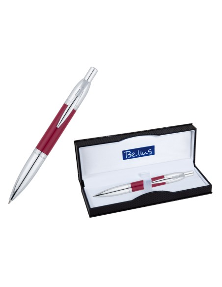 Boligrafo belius perpignan lacado rojo con adornos cromados en estuche