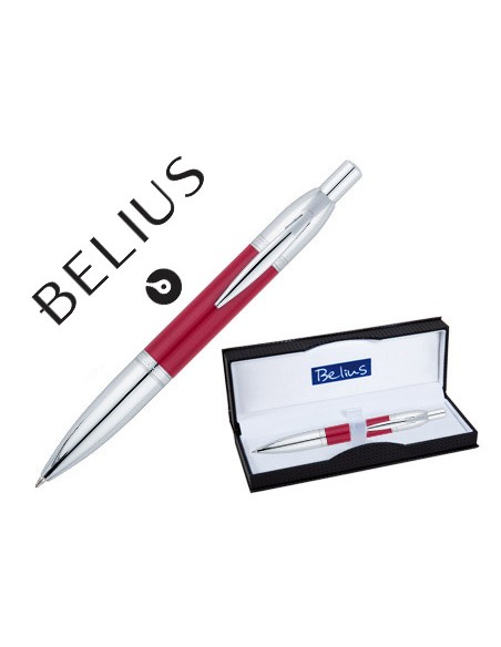 Boligrafo belius perpignan lacado rojo con adornos cromados en estuche