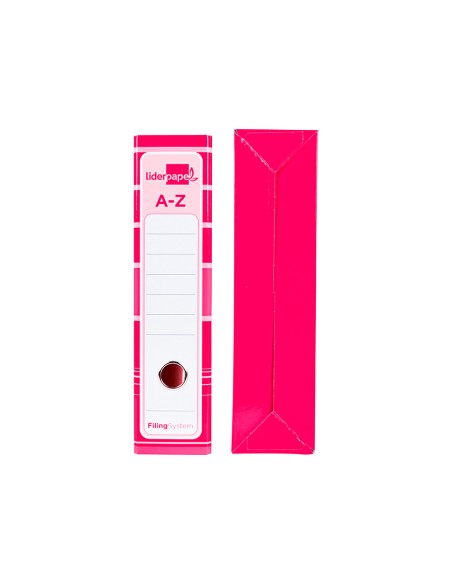Archivador de palanca liderpap el a4 filing system forrado sin rado lomo 80mm rosa con caja y compresor metalico