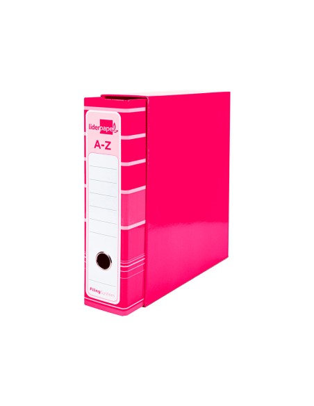 Archivador de palanca liderpap el a4 filing system forrado sin rado lomo 80mm rosa con caja y compresor metalico