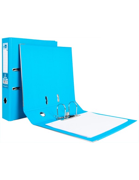 Archivador de palanca liderpapel folio documenta forrado pvc con rado lomo 75 mm celeste compresor metalico