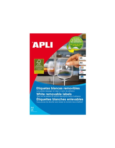 Etiqueta adhesiva apli removible 10314 especial joyeria 45x8 mm fotocopiadora laser ink-jet caja con 25