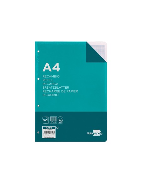 Recambio liderpapel a4 100 hojas 100 g/m2 rayado nº 46 4 taladros