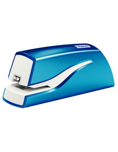 Grapadora petrus electrica e-310 wow azul metalizado capacidad 12 hojas usa grapa nº 10