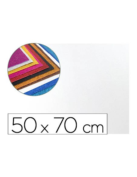 Goma eva con purpurina liderpapel 50x70cm 60g/ m2 espesor 2mm blanco