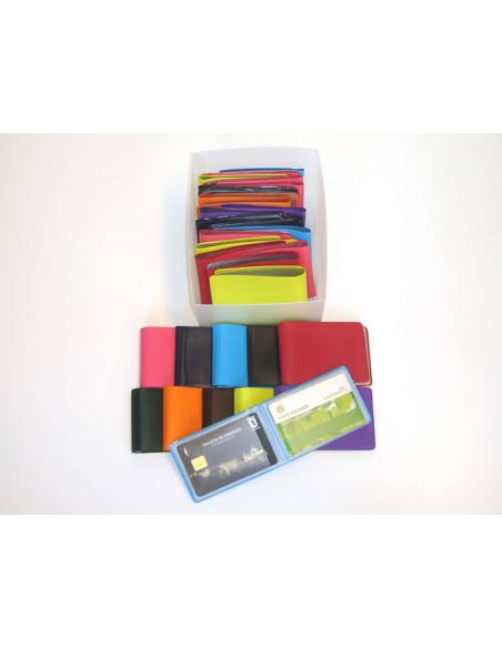 Portatarjetas de credito pvc base opaca capacidad 10 tarjetas expositor de 30 unidades colores surtidos