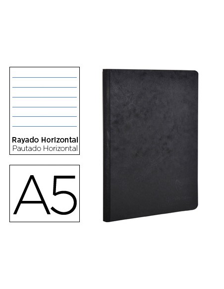 Libreta age-bag tapa cartulina lomo cosido rayado horizontal 96 hojas color negro 148x210 mm